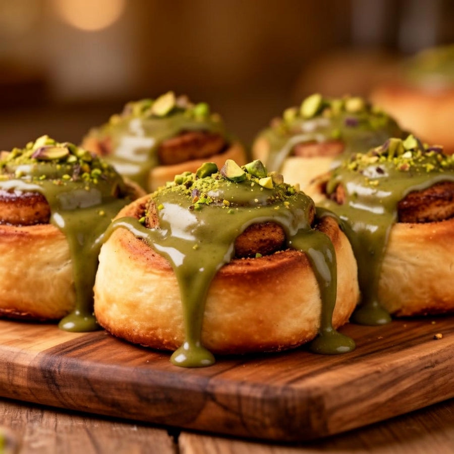 Rolls de canela con glaseado de pistacho